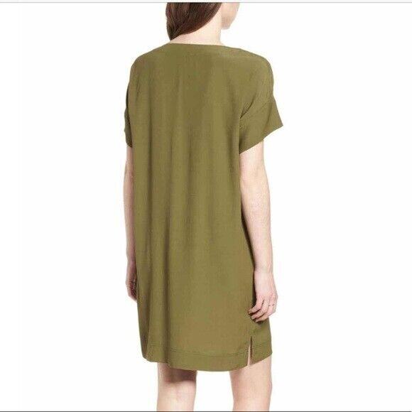 Madewell T Shirt Dress Womens M Medium Olive Green Novel Shift Drapey Side Vents - Picture 14 of 15